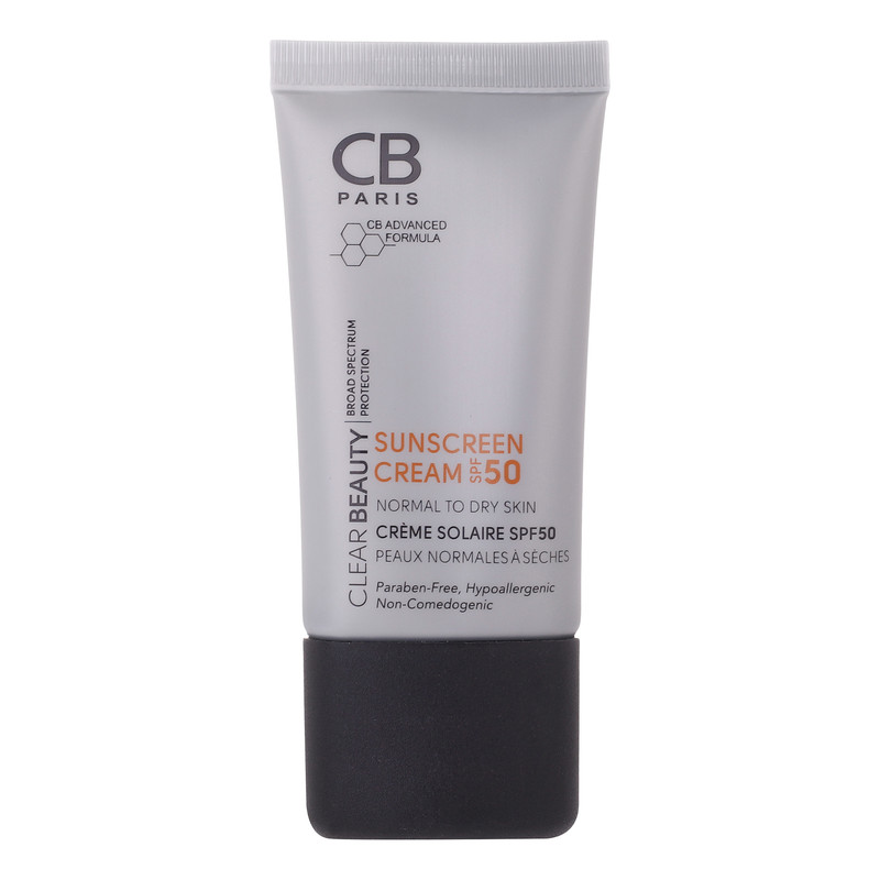 کرم ضد آفتاب بدون رنگ سی بی پاریس SPF 50 مدل 054 ‌مناسب پوست‌های معمولی و خشک حجم 40 میلی‌لیتر