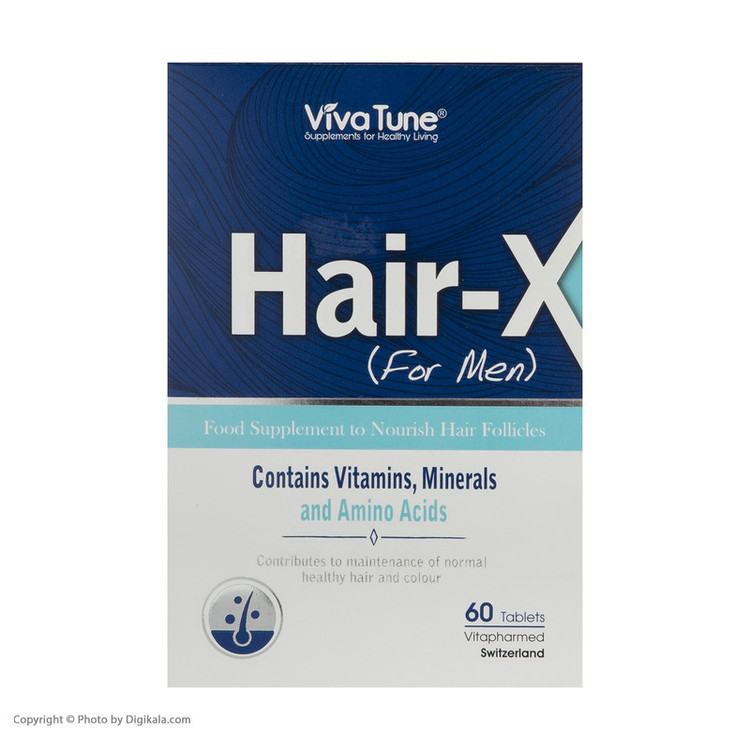 قرص مکمل تقویت مو و جلوگیری از ریزش ویوا تون مدل Hair-X آقایان بسته 60 عددی با ویتامینهای C، E و گروه B برای حفظ رنگ و سلامت مو و افزایش رشد و ضخامت تارهای مو